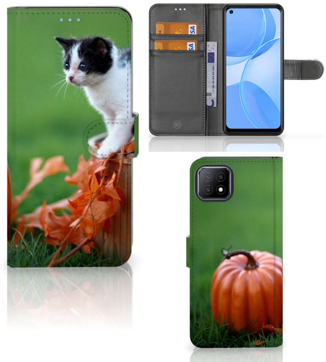 OPPO A73 5G Telefoonhoesje met Pasjes Kitten