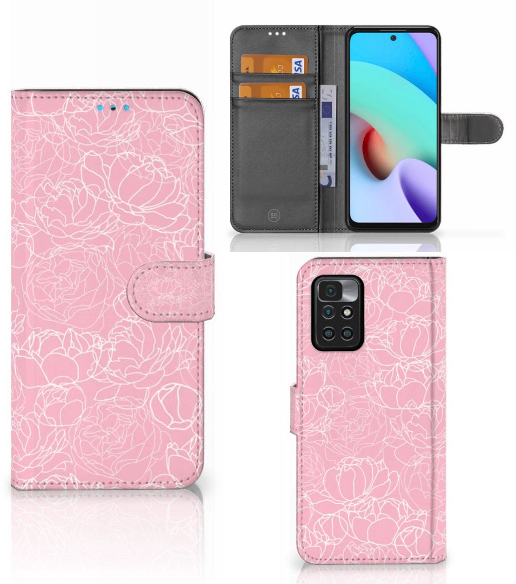 Book Case voor Xiaomi Redmi 10 Hoesje White Flowers