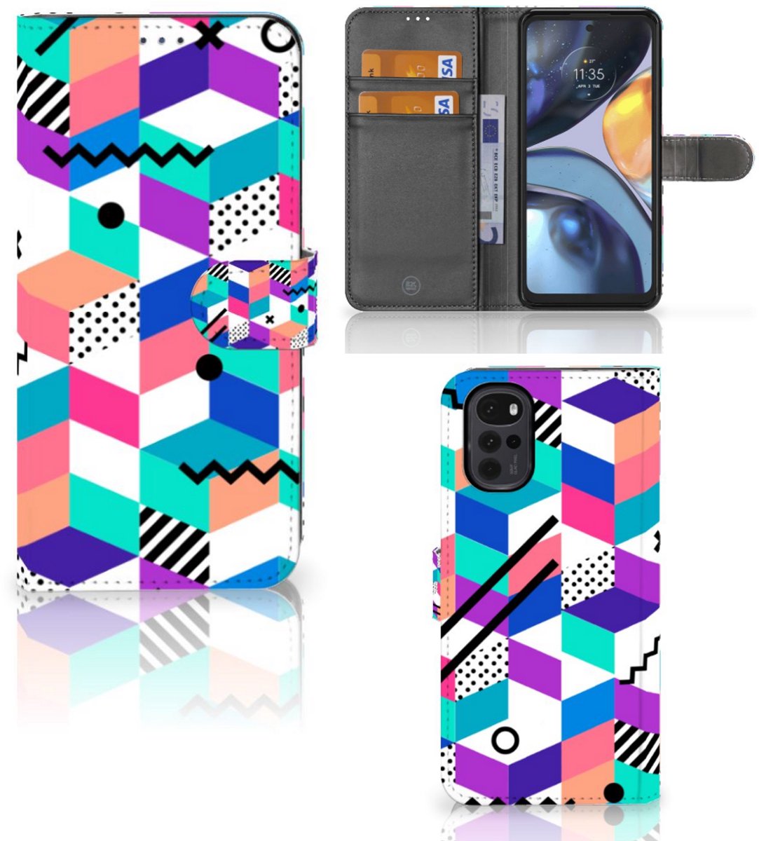 Motorola Moto G22 Book Case Blokken Kleurrijk