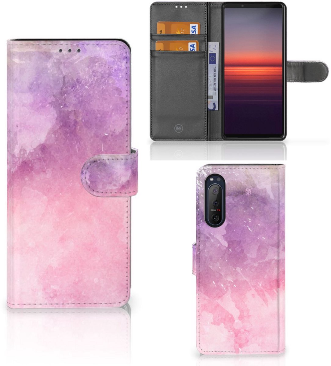 Book Case voor Hoesje Sony Xperia 5II Pink Purple Paint