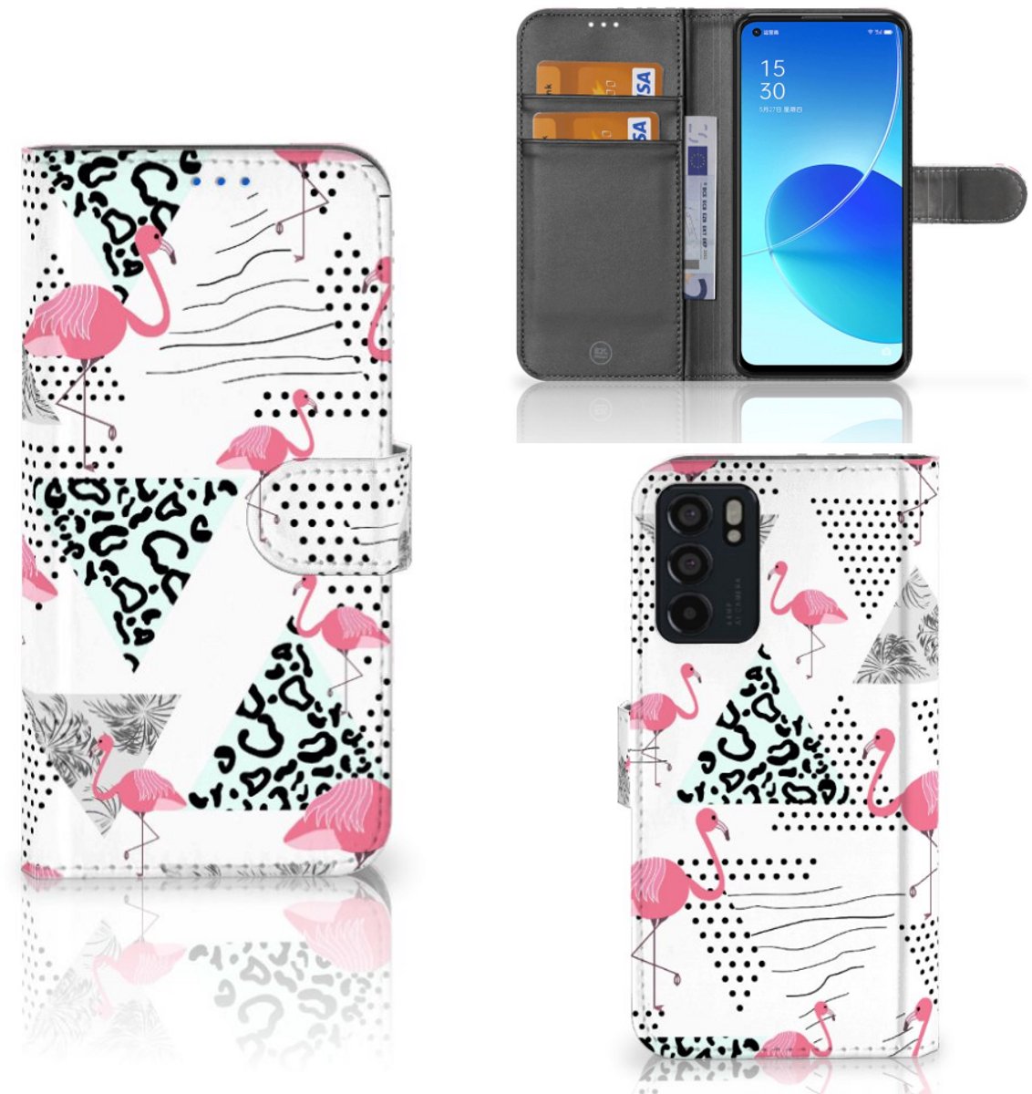 OPPO Reno6 5G Telefoonhoesje met Pasjes Flamingo Triangle