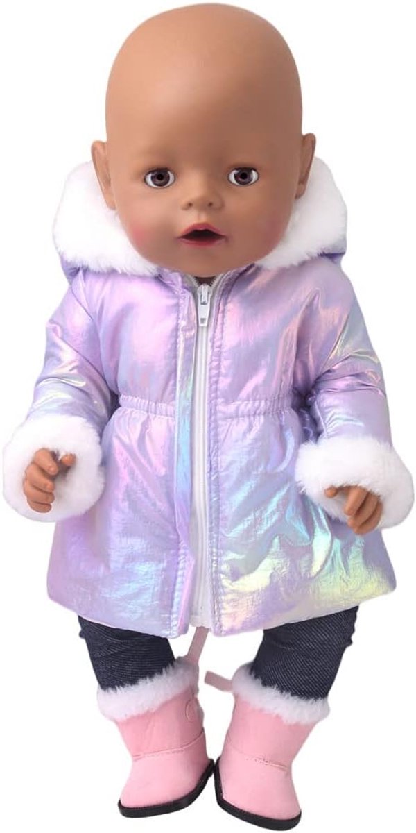 Poppenkleding Winterjas - Poppenjas Lange Jas - Poppen Aankleden - Speciaal Ontworpen - 18 inch - Paars — afbeelding 4
