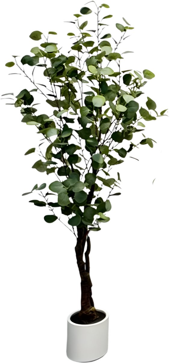 Happiq Kunstmatige Eucalyptusboom met LED - Voor Thuiskantoor & Kamerdecoratie - Nep Potplant met Witte Plantenbak - Housewarming Gift - Groen-150cm