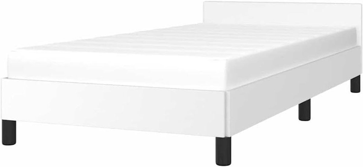 Bedframe met hoofdbord - Ledikant Slaapmeubel - Goede Nachtrust - Duurzaam Kunstleer - 90x190 cm - Wit