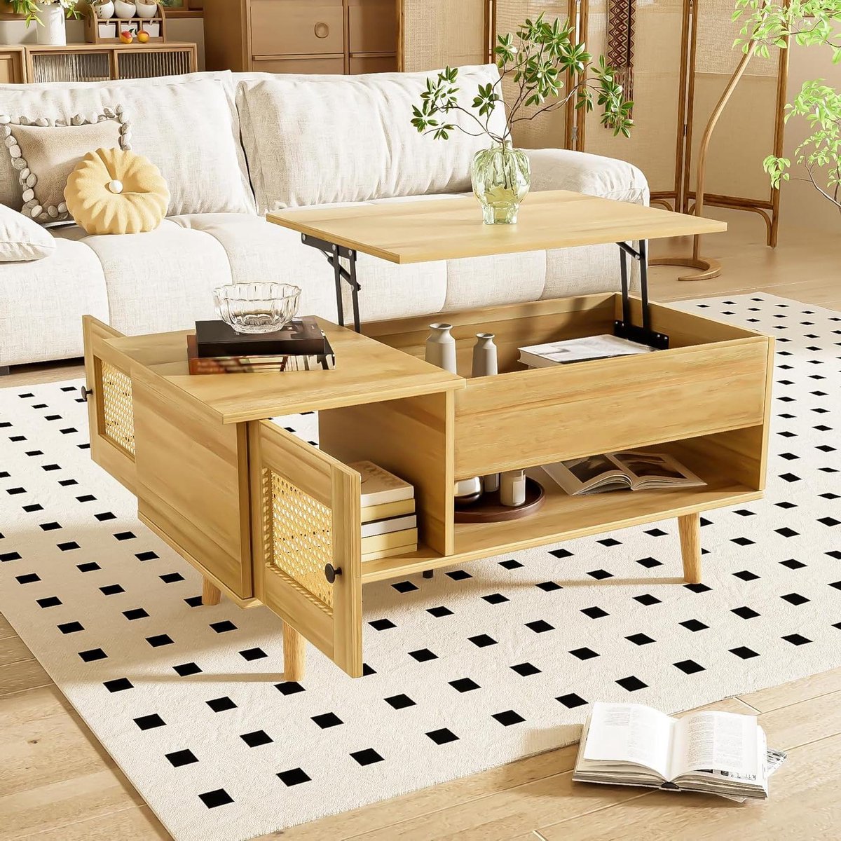 Salontafel met opklapbaar blad - Koffietafel met opbergruimte - Woonkamer inrichten - Opklapbaar en roterend tafelblad - 103x50x46 CM
