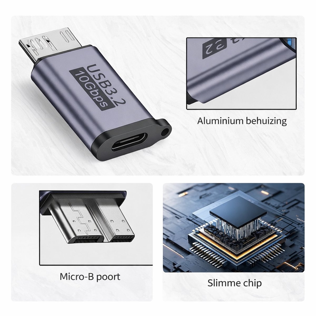 USB-C naar Micro USB 3.0 Adapter 10Gbps voor Externe HDD SSD Seagate WD My Passport Laptop MacBook Tablet - Afbeelding 3