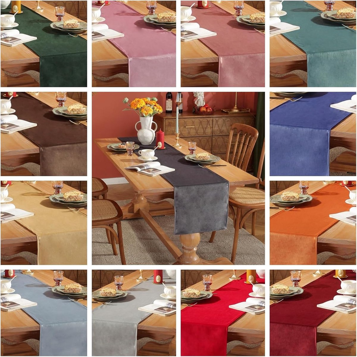 Tafelloper - Tafelkleed Loper - Eettafel Decoreren - Glanzende Fluweel Stof - 33 x 200 cm - Geel