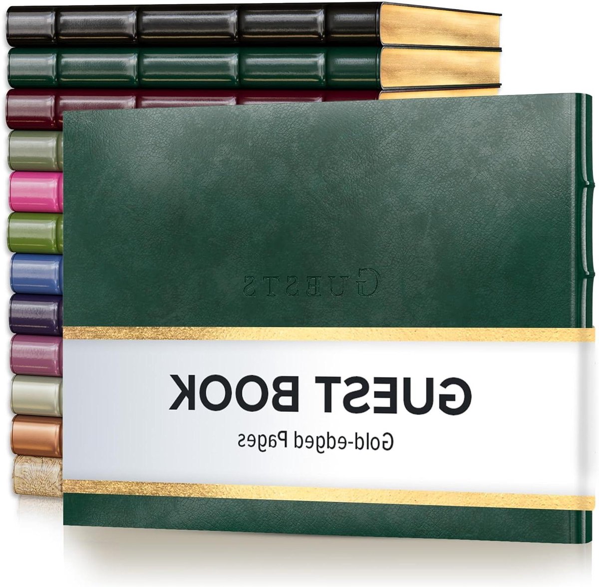 Gastenboek Leer - Bruiloft Boek - Herinneringen Verzamelen - Open Pagina Ontwerp - 192 Pagina's - Groen