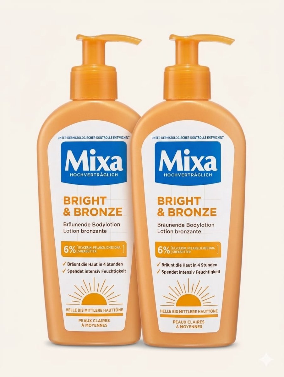 Mixa Bright & Bronze Bruinende Bodylotion – Set van 2 stuks – Voor Lichte tot Middelgrote Huidtinten – Geleidelijke Zelfbruiner & Hydratatie