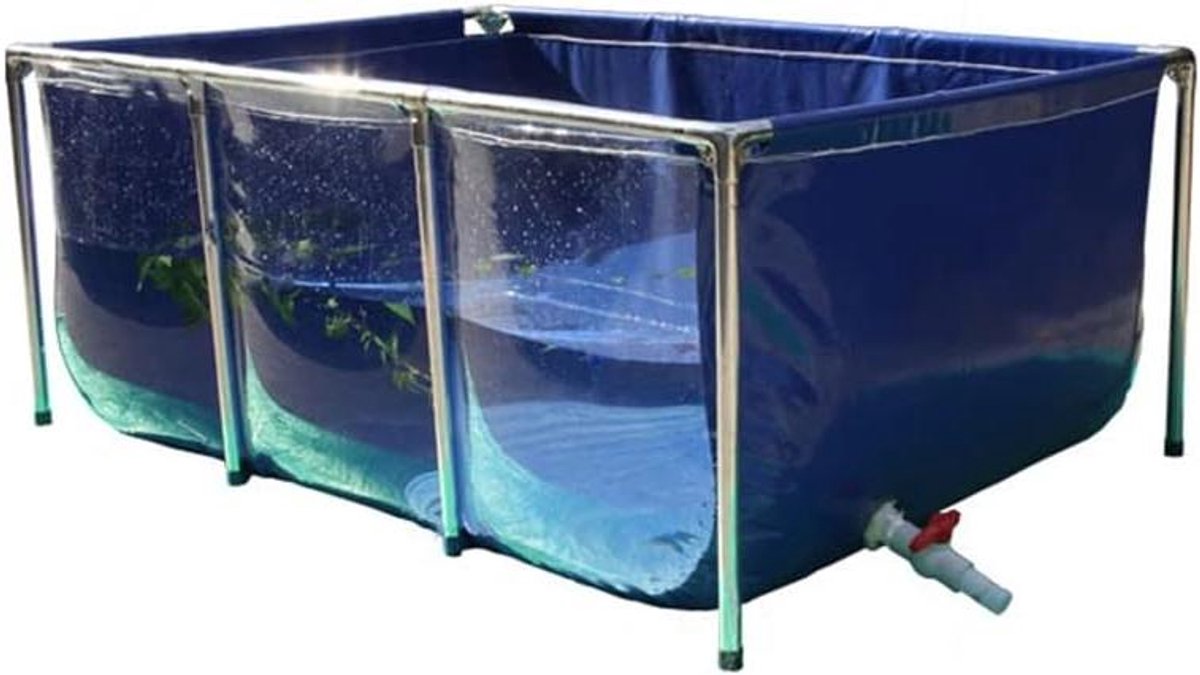 Binnen/Buiten Aquarium Voor Koi En Rode Vis, Binnenplaats PVC-Doek Vijverbekleding, Roestvrij Stalen Frame & Transparant Schermbord (Kleur: Blauw, Grootte: 140 x 140 x 71 cm)