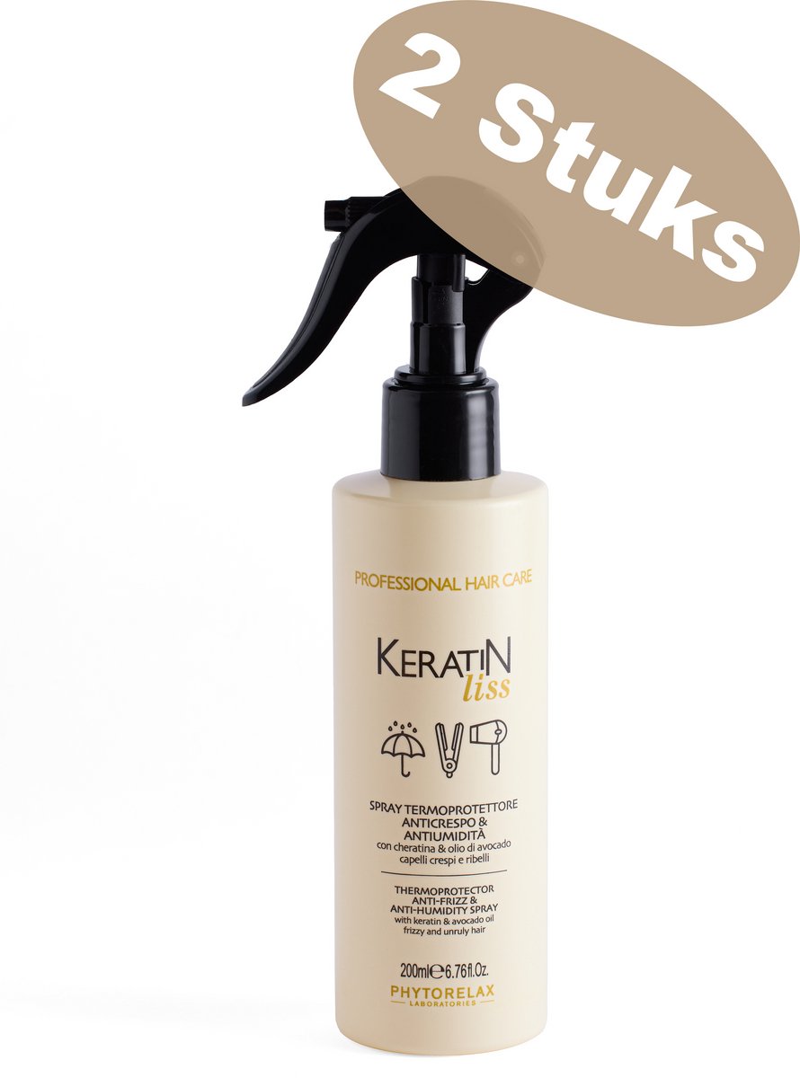 Phytorelax Keratin Liss Heat Protection Spray Voordeelverpakking – 2 Stuks Anti-Pluis & Anti-Klit Haarverzorging Thermoprotector Spray – Beschermend & Voedend – 2 x 200ml