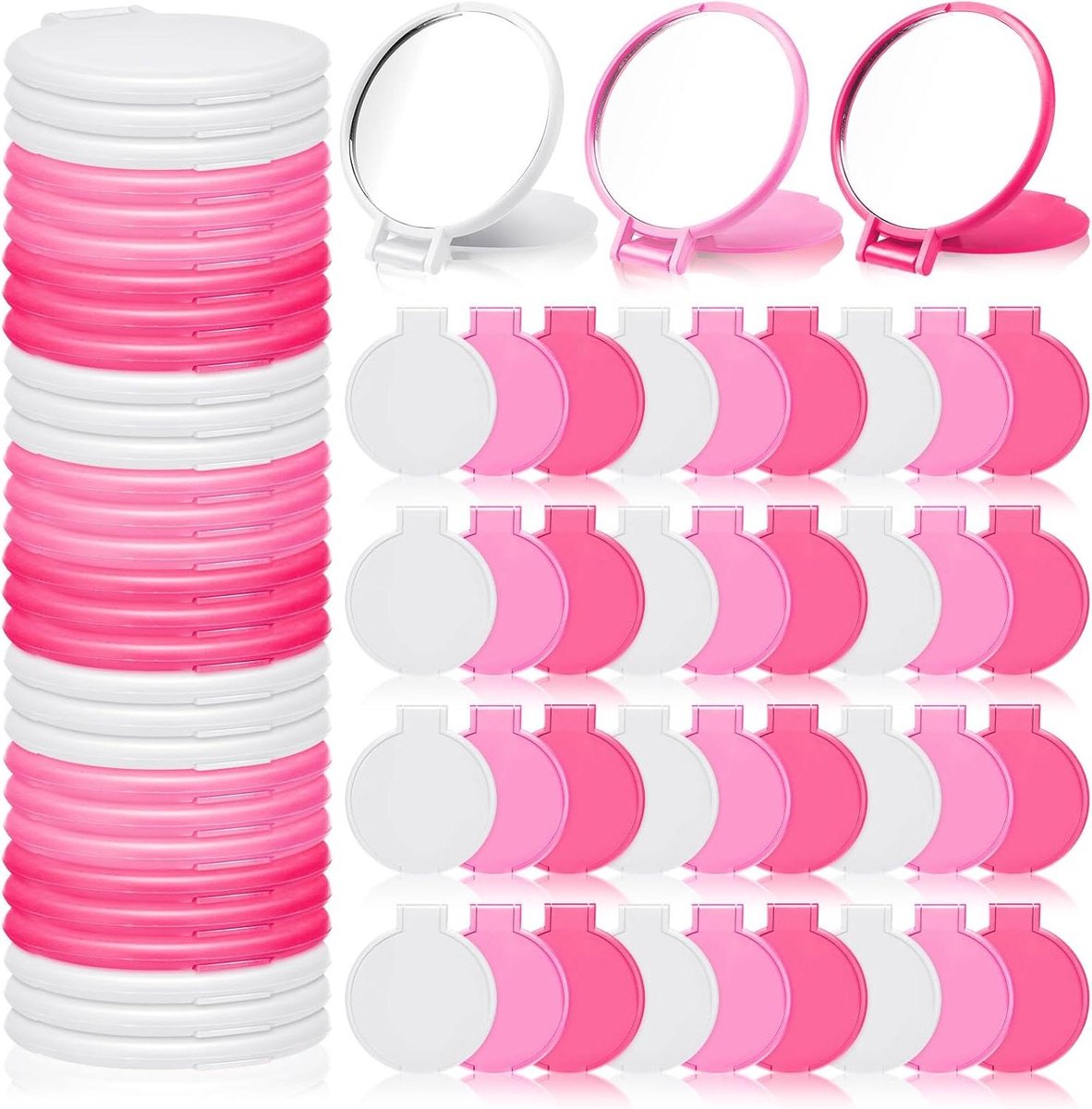 Compacte Spiegels - Zakspiegel Mini - Make-up Controleren - Flip Folding Design - 6.3 x 7 cm - Wit Roze Rozerood