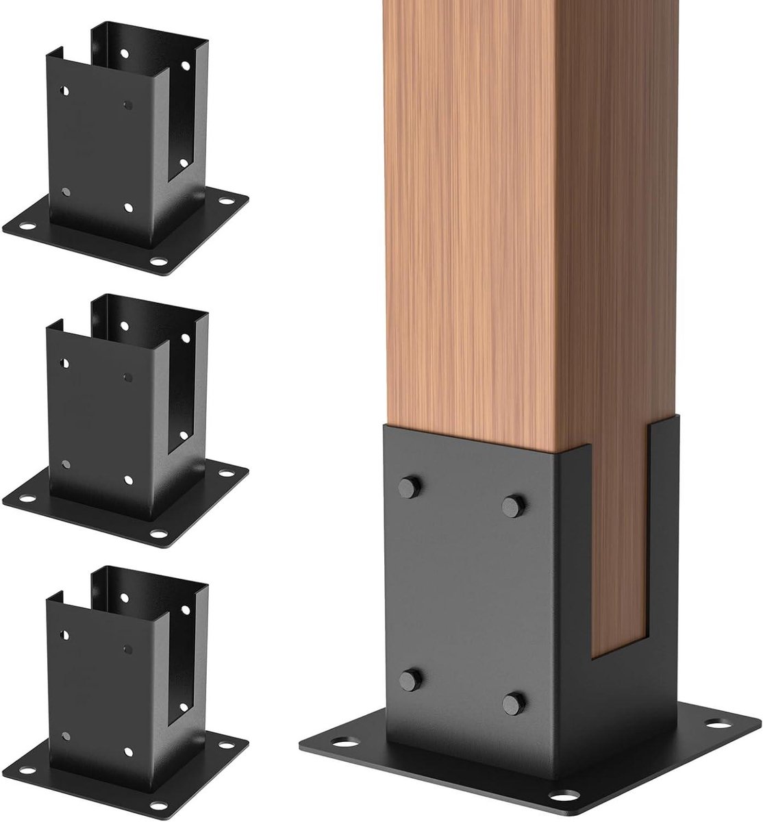 Postankers 4x4 - Paalbeugels Dekreling - Pergola Bouwen - Zwaar Belastbaar Staal - 91 x 91 cm Binnenmaat - Mat Zwart