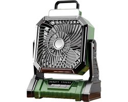 Deze oplaadbare, draagbare ventilator is compact en draagbaar, voorzien van een 5400mAh-batterij, 4 instelbare standen en een ingebouwd lampje. Hij is geschikt voor gebruik in winkels, slaapkamers, buiten, op het strand en op reis.
