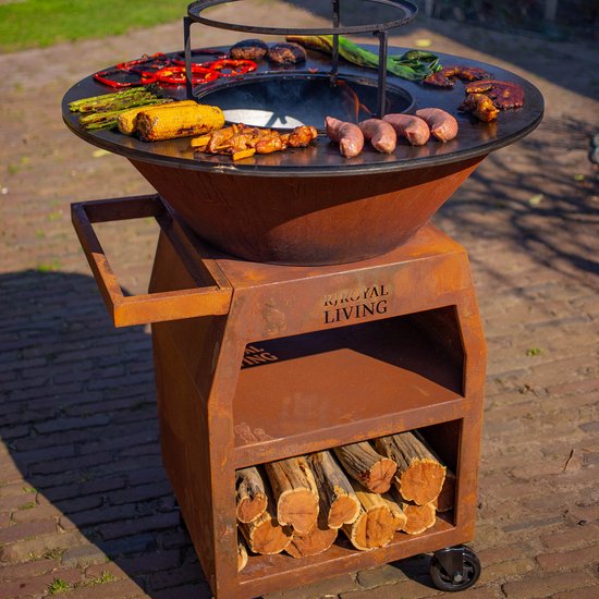 RJRoyal Living Plancha grill BBQ Maestro XXL 80 Cortenstaal grillring met pook en houtopslag vuurschaal buitenkeuken grillring van Merkloos — afbeelding 5