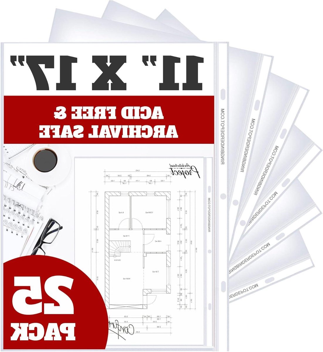 Velbeschermers 11x17 - Documenthoezen Ringband - Papier Beschermen - 90 Micron Dik - 25 Stuks - Transparant