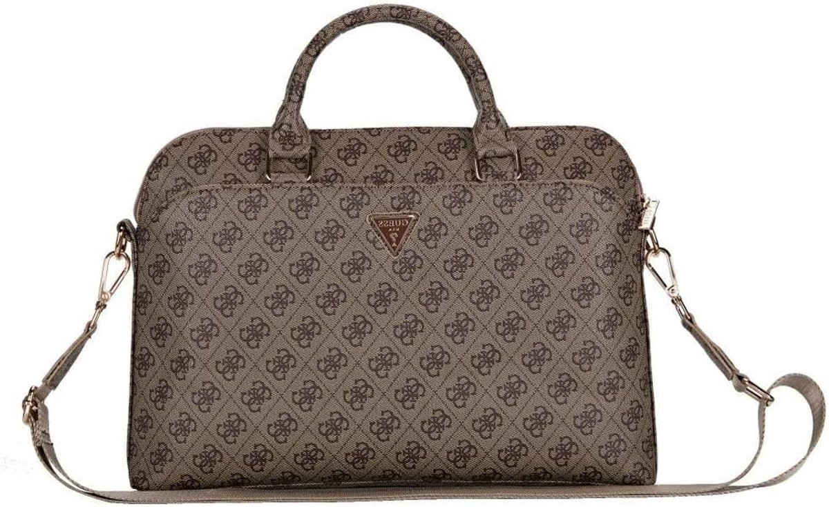Laptoptas - Schoudertas Laptop - Laptop Beschermen - 4G Patroon - 15 inch - Bruin
