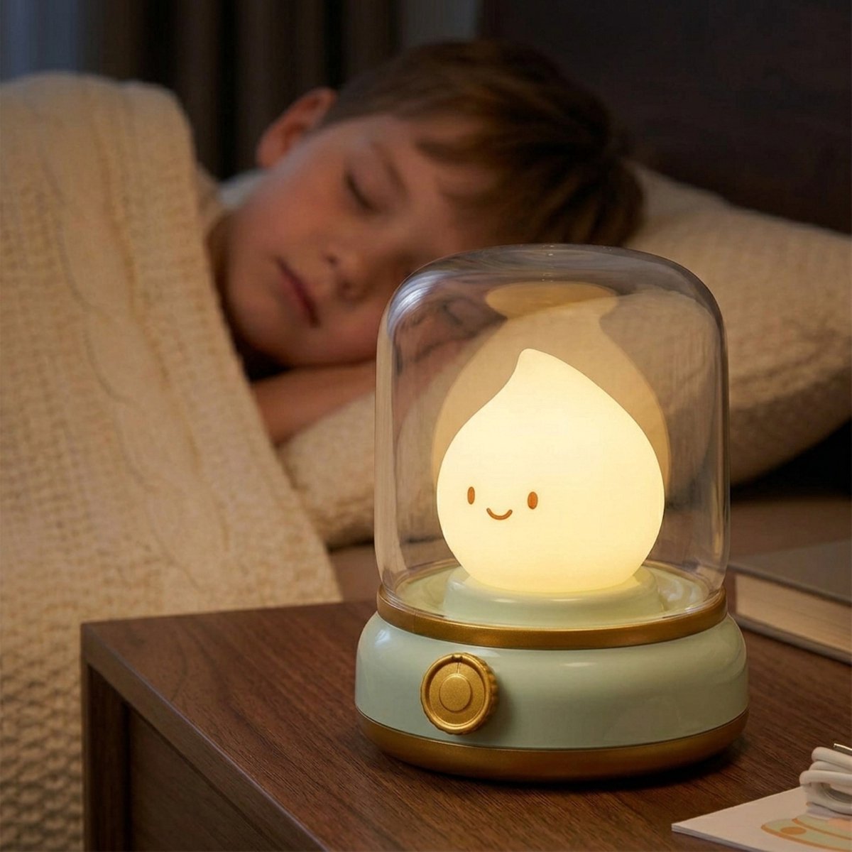 REFTTENW Vlamgeest kinder nachtlampje, Touch LED Nachtlampje met 3 standen, Nachtlampje voor kinderen met timer, Oplaadbare en draadloze tafellamp voor de slaapkamer - Groen