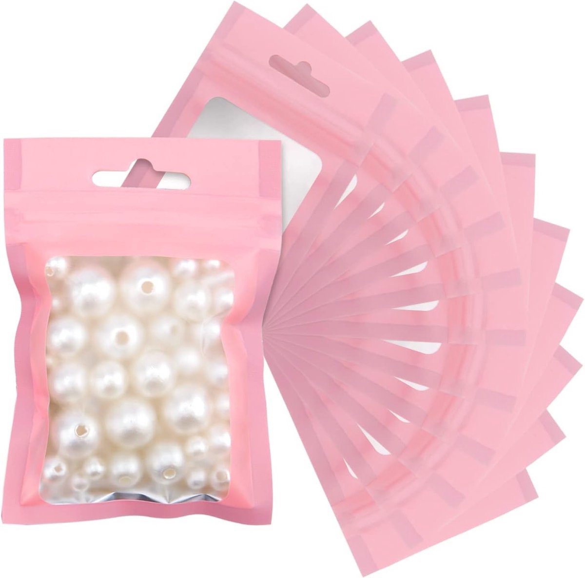 Pack van 100 Matte Roze Mylar Aluminium Zakjes 7 x 9 cm Geurvrije Zakjes met Transparant Venster voor Voedsel, Sieraden en Monsters