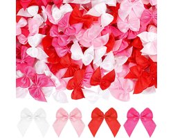 JUNEBRUSHS Valentijnsdag strikken, 180 stuks kleine strikjes voor Valentijnsdag, kleine satijnen lintstrikken voor doe-het-zelf handwerk, bruiloft, verjaardag decoratie, 4 kleuren