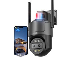 Ctronics 4MP Dual Lens 4G bewakingscamera voor buiten met 10x hybride zoom en groothoek, auto-tracking, 30 m kleur-nachtzicht, rood/blauw licht, pc/app, NVR/FTP, cloud/128 GB SD