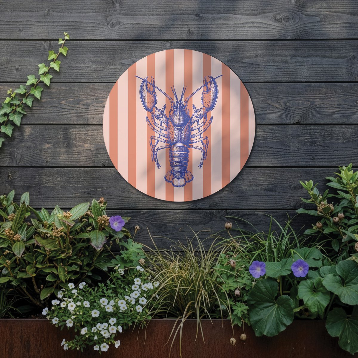Tuincirkel Kreeft - Oranje - Wandbord - 25cm - Wanddecoratie voor Buiten - UV- en Waterbestendig