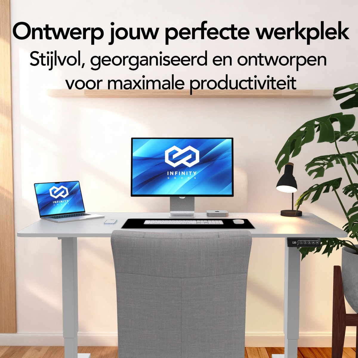 Infinity Goods Zit Sta Bureau Elektrisch Verstelbaar - 120 x 60 CM - Geheugenfunctie - Wit thumbnail 4