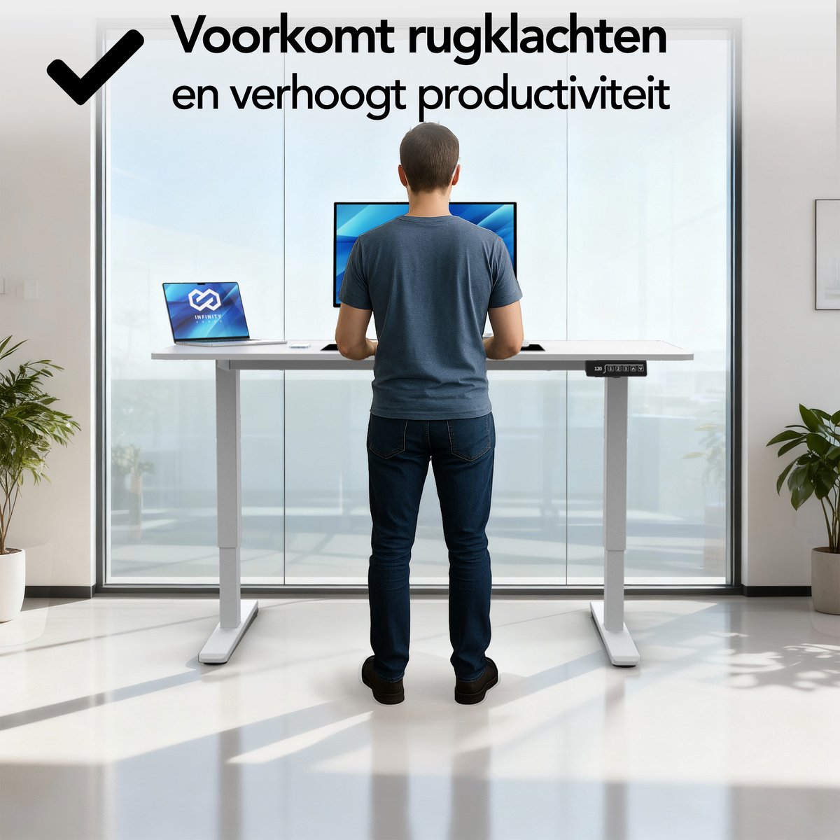 Infinity Goods Zit Sta Bureau Elektrisch Verstelbaar - 120 x 60 CM - Geheugenfunctie - Wit thumbnail 2