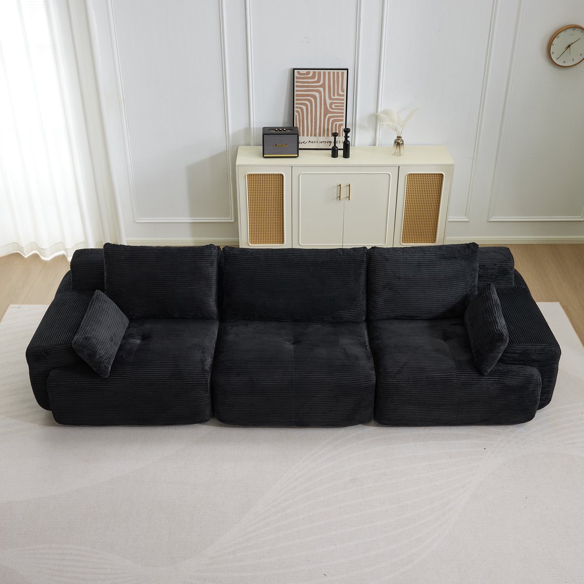 Multifunctionele Corduroy Slaapbank – Opvouwbaar met 2 Armleuningen – 3-in-1 Design – Geschikt voor 3 Personen – Flexibele Opstelling – Te Gebruiken als Logeerbed, Bank en Ligstoel – Woonkamer/Slaapkamer – Zwart