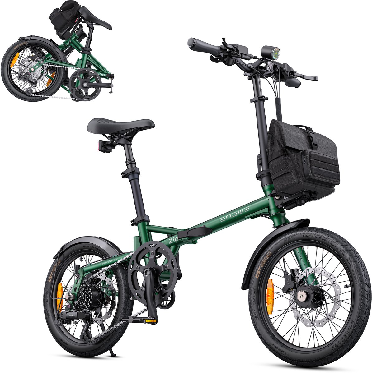 ENGWE ZIP Elektrische Vouwfiets – 16 Inch Opvouwbare E-Bike – 250W Motor – 25 km/u – Uitneembare 36V Batterij met Powerbank – Inclusief Fietstas – Ideaal voor Stad & Woon-Werk,Groen