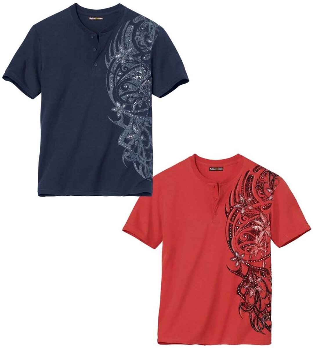 ATLAS FOR MEN - Set van 2 T-shirts met Polynesian print - Heren - Verkrijgbaar in grote maten - XL
