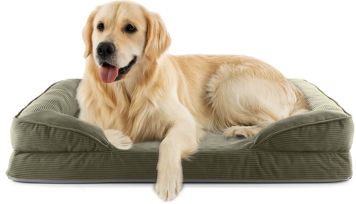 Lumaland orthopedisch hondenbed van corduroy | ergonomische hondensofa 110 x 75 cm – voor grote honden | antislipbodem | vulling en hoes wasbaar | hondenmand met traagschuim