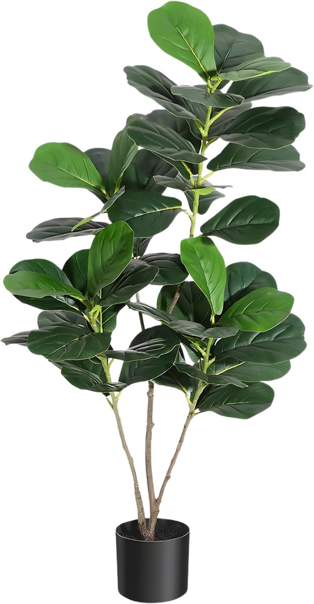 Happiq Kunstmatige Vioolblad Vijgenboom - Kunstplant - Voor Binnen, Buiten & Thuiskantoor - Grote Faux Plantenboom met Zwarte Plantenbak - Nep Plant Decoratie - Groen-150cm