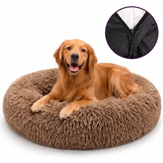 Behave Hondenmand Deluxe - Maat M - 60 cm - Hondenkussen - Hondenbed - Donutmand - Wasbaar - Fluffy - Donut - Bruin