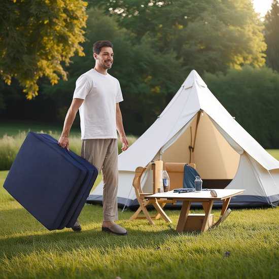 Opvouwbare Matras - Vouwmattres Gastenbed - Kamperen Logeren - 4 Inch Dik Schuim - 190 x 75 cm - Blauw — afbeelding 5