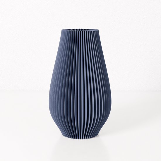 Fleuriek vaas EMMA - Blauw H50 cm - Grote vaas met geribbeld design - Moderne vloervaas voor woonkamer of hal - Hoge vaas voor pluimen