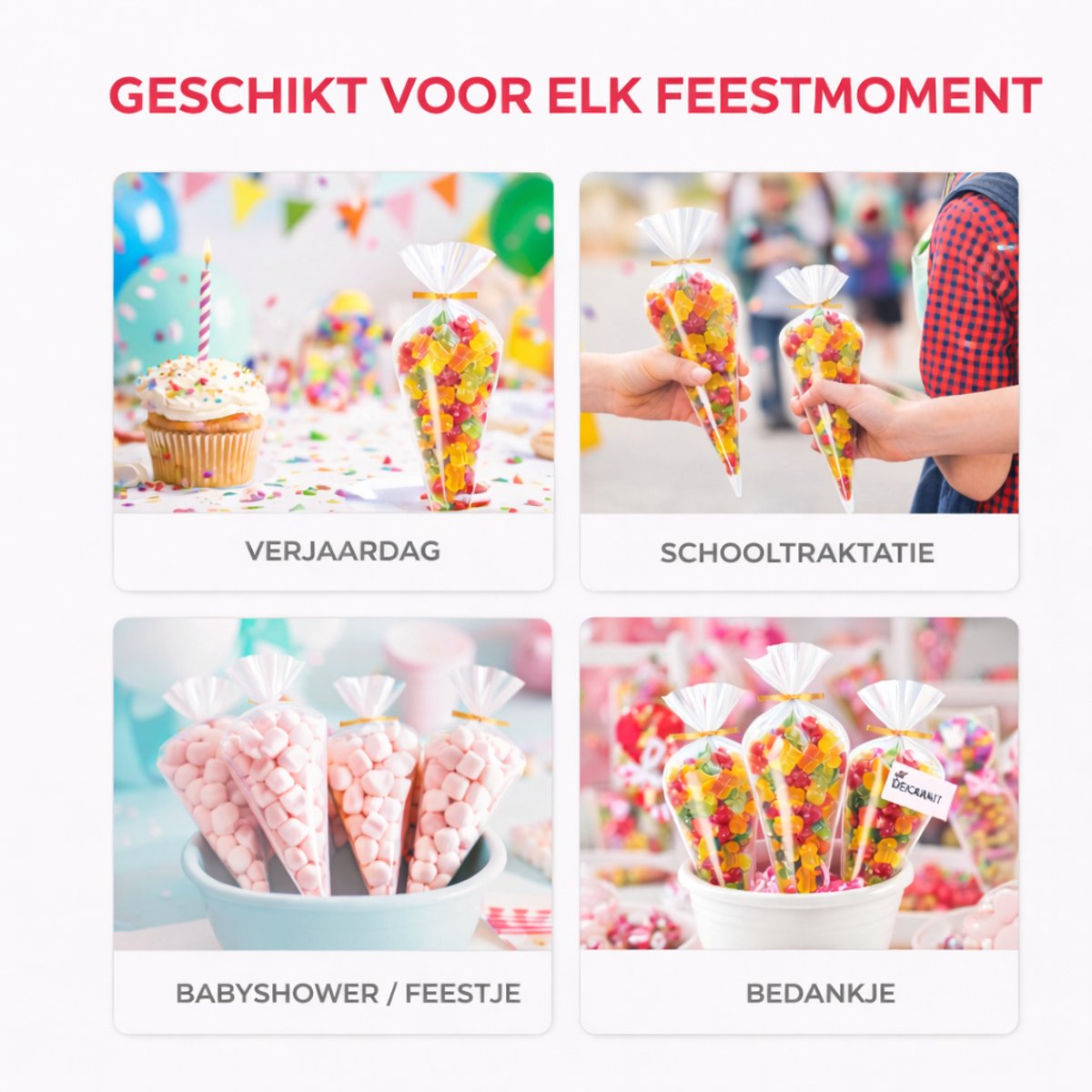 Isa's Friends® - Uitdeelzakjes - 50 stuks - 25 x 13cm - Puntzakken - Snoepzakjes - Traktatie Zakjes - Cellofaan Zakjes - Cadeauzakjes - Uitdeelzakjes Kinderfeestje - Traktatie Uitdeelcadeautjes - Zakjes Traktatie — afbeelding 10