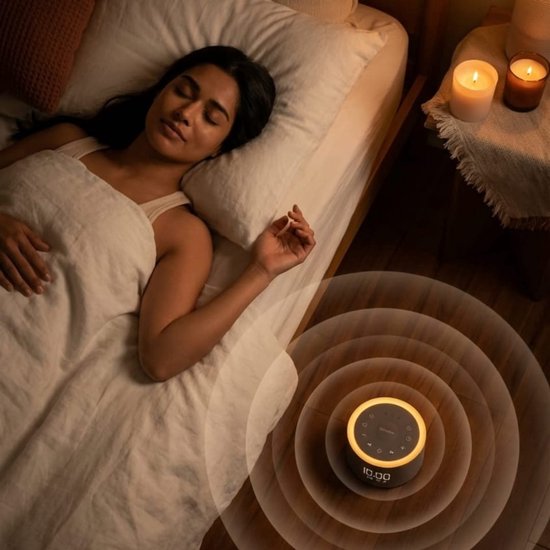 HOUSBAY Witte Ruismachine Zonsopgang Wekker, Weklicht, Dimbare Nachtlamp, 26 Natuurlijke Geluiden, Zacht Wek- & Geluidsapparaat voor Slapen, Volwassenen, Kinderen, Baby - Houten