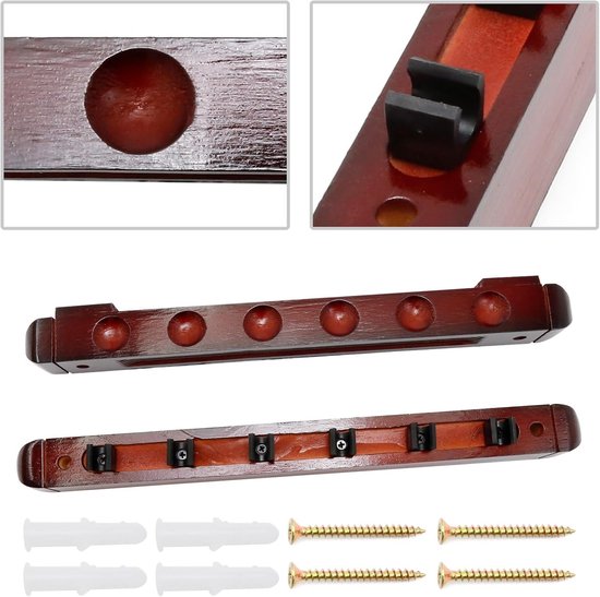 Biljart Keu Houders - Keurek Set - Biljartkamer Organiseren - Muurmontage Ontwerp - 6 Keuen - Mahonie — afbeelding 2