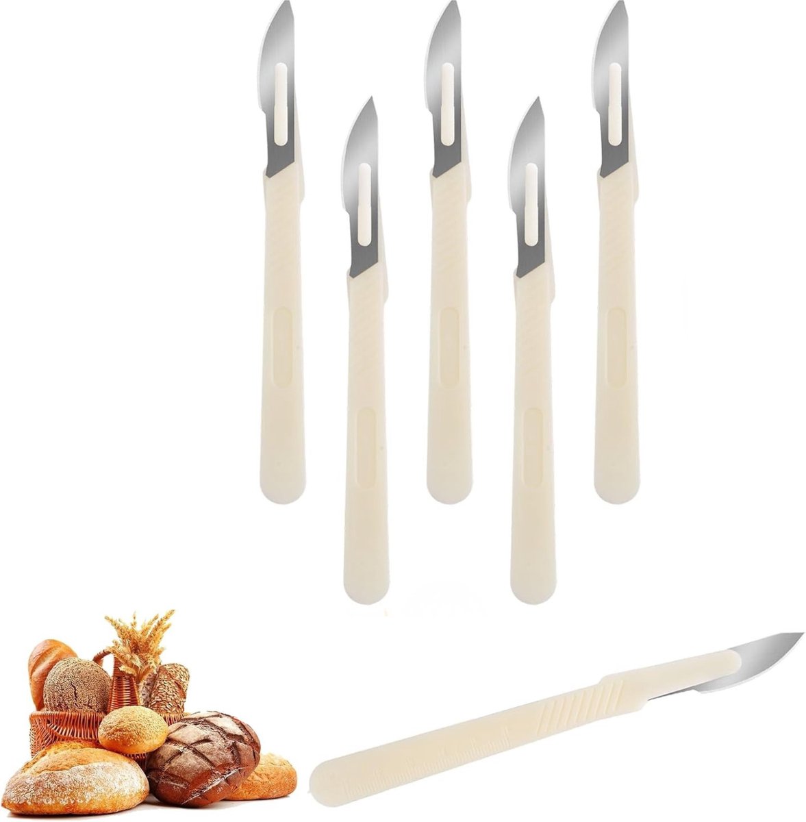 5 stuks broodmes, 15,5 cm, bakkersmes, slashing, gereedschap met lange steel, notatiegereedschap voor brood, bakkerijaccessoires, broodmesje deeg insnijden