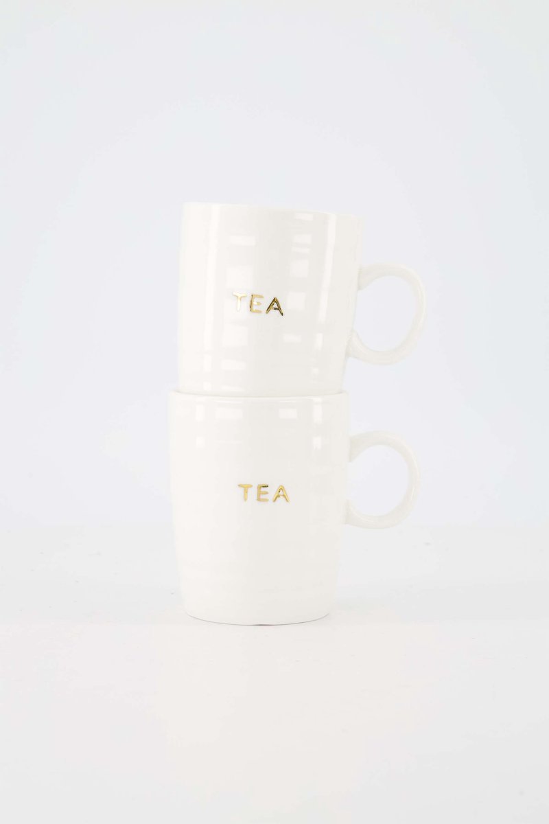 Zusss Set Van 2 Theemokken Tea In Gouden Letters - Verjaardag - Cadeau Dames Keramiek White / Gold