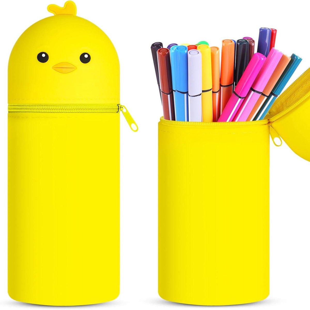Siliconen Pennenetui - Etui Pouch - School Organiseren - Intrekbaar Ontwerp - 21 cm - Geel