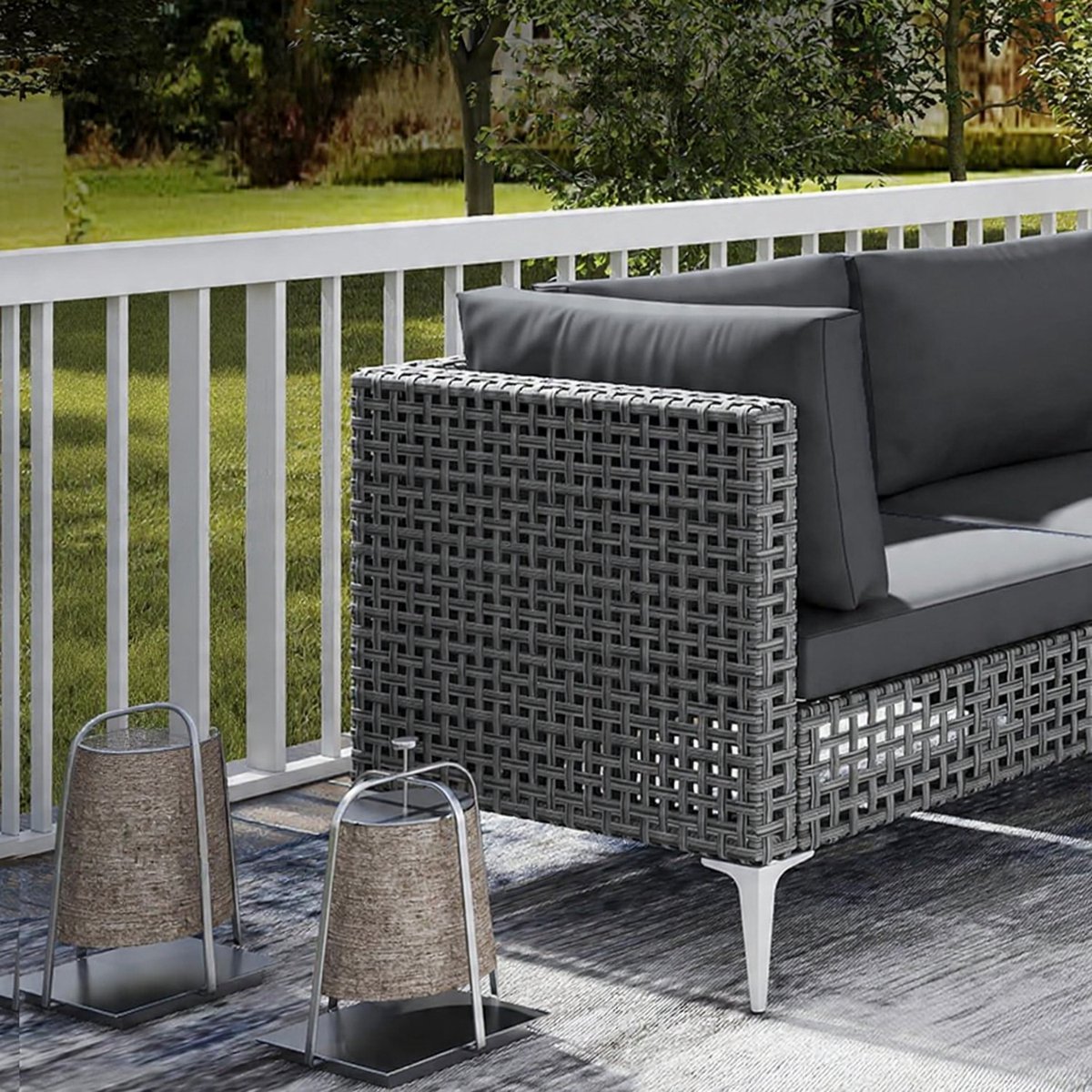 Polyrattan Loungeset 7-Delig Modulair 5-6 Personen met Glas Tafel & Kussens – Weerbestendige Rotan Tuinset met Verstelbare Poten – Luxe Outdoor Lounge – Urbanhome Barcelona Modular Set