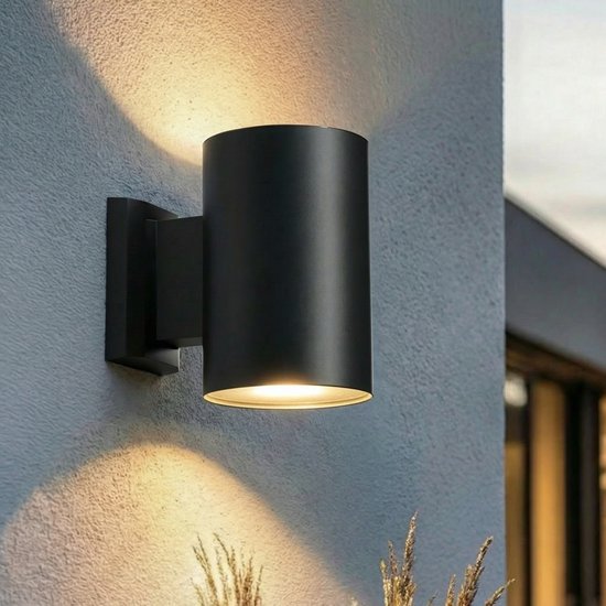 Luminize Solar wandlamp up down cilinder - met dag en nachtsensor - aluminium - 2700K – zwart