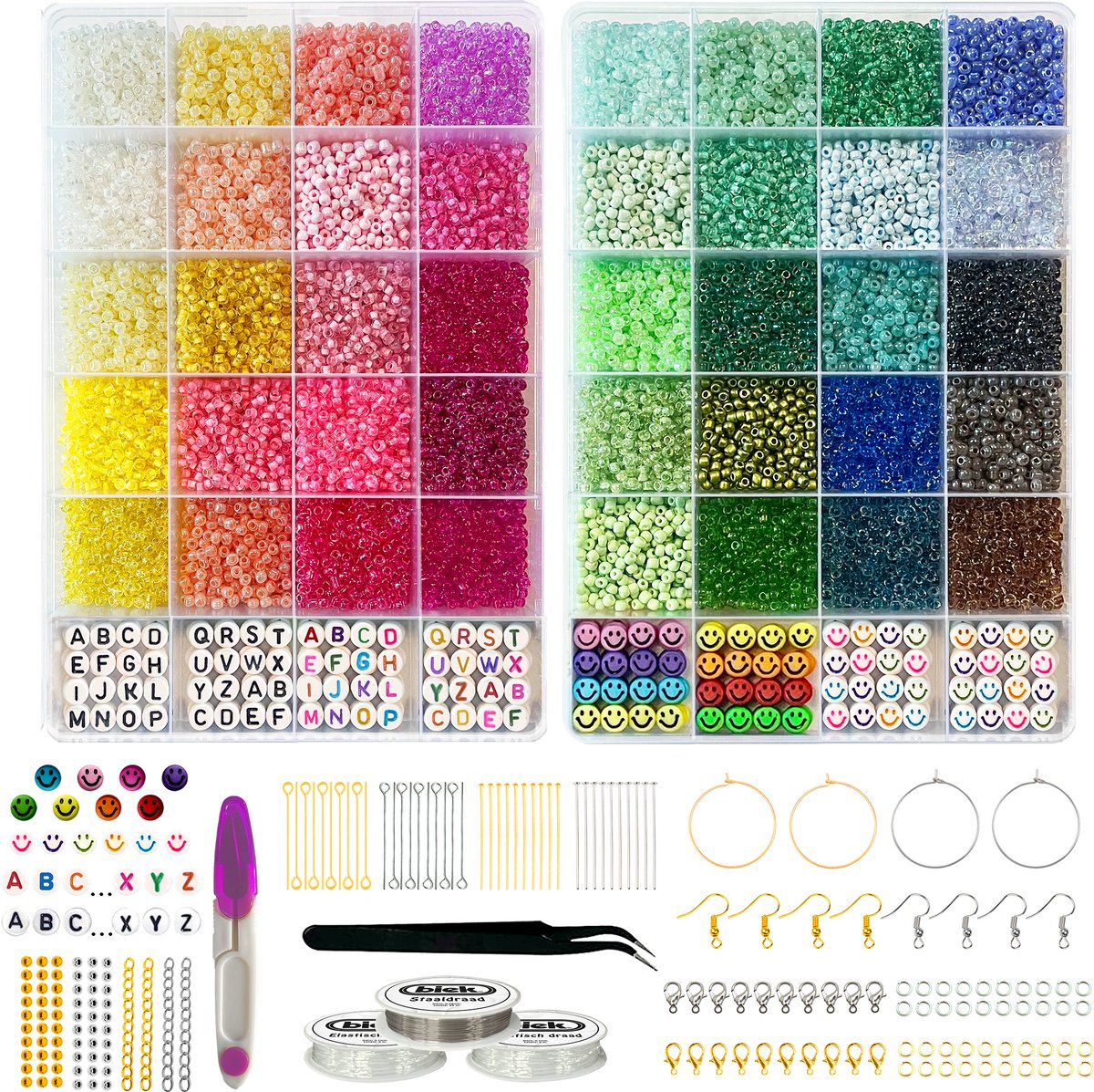 Pastel Kralenset BIEK20® - Glaskralen - Rocailles kralen - Armbandjes maken met kraaltjes - Polymeer Kralen Set - Kralendoos - Letterkralen - Kralenketting - Incl. Giftbox