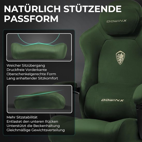 Ergonomische Gamingstoel - Gamestoel Stoel - Lang Zitten Comfortabel - Met Massage Lendenkussen - Tot 200 kg - Groen van Merkloos — afbeelding 2