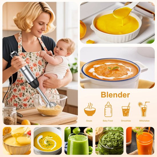 De Warenloods - 5-in-1 Staafmixer Set - Met Hakmolen, Garde en Melkopschuimer - Blender - Handmixer - 5 Snelheden - RVS - Zwart van Merkloos — afbeelding 5