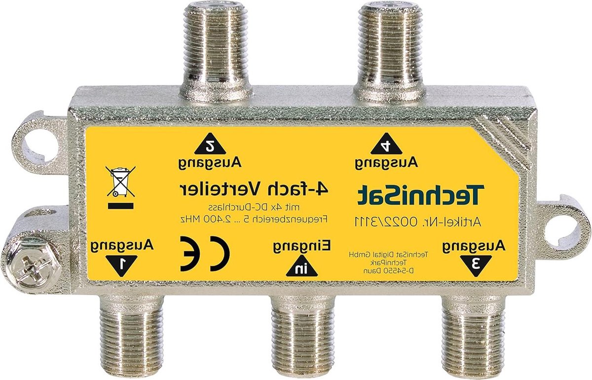 4-weg signaalverdeler - Satelliet splitter - Signalen verdelen - Breedband frequentiebereik - 8.5 x 5.5 x 1.8 cm - Zilver