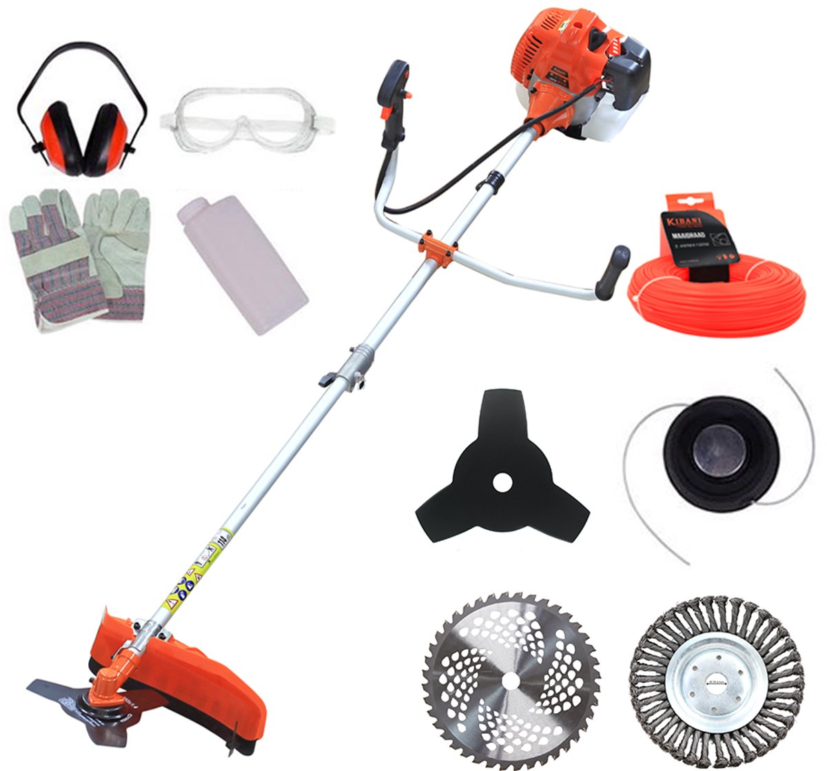 Bol.com Kibani Kantenmaaier 4-in-1 – Bosmaaier Benzine - 52 cc / 1.9 pk 2-takt Motor – Incl. Onkruidborstel ,Maaidraad, Zaagblad... aanbieding