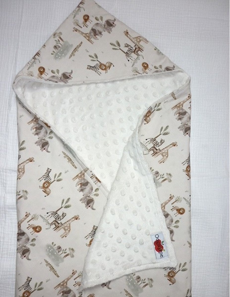 Oogappel Wildlife Jersey met Minky Fleece Wikkeldeken Wikkeldoek Omslagdoek Baby 75x75 cm-Beige